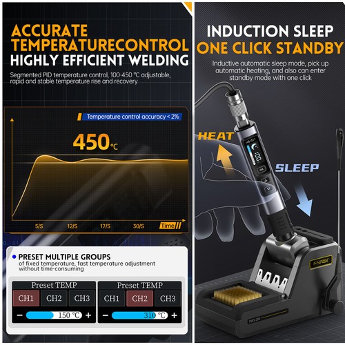 FNIRSI 100W portable smart soldering iron Adjustable Constant Temperature HS-02 - Picture 9 of 20