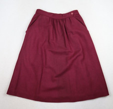 VINTAGE WOMEN'S MAROON RED WOOL BLEND A-LINE MIDI SKIRT - SIZE 7/8