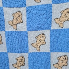 Handmade Gold Fish Quilt Orange Blue Toddler Bed 68x44 Nursery Baby