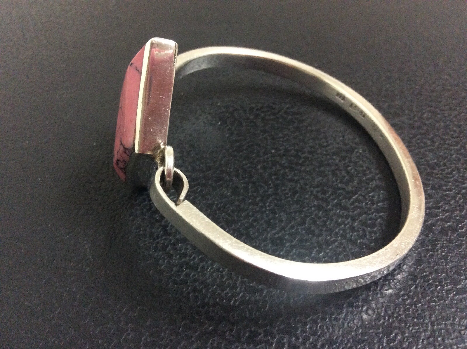 Sterling Silver Solid Hinged Bracelet w/Diamod Sh… - image 5