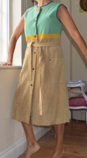 TORY BURCH 1/2 Suede Khaki Dress Maxi Angela Vest Gilet Green Snap Belt  US MED