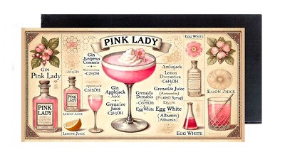 Pink Lady Cocktail FRIDGE MAGNET advertisement sign (2 x 4 inches, wood)