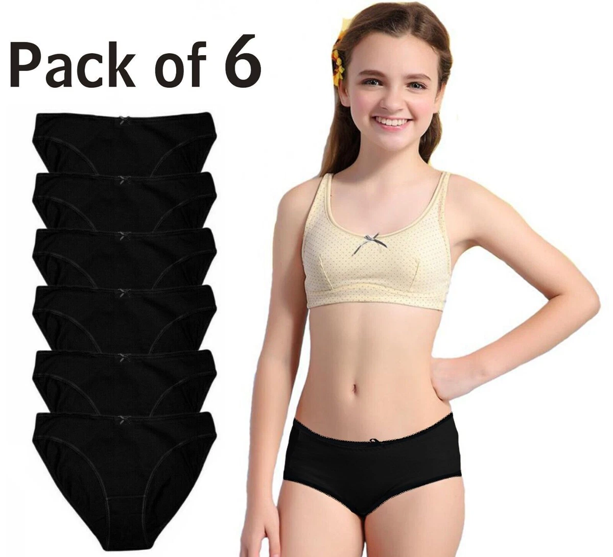 6 12 Pack Girls Briefs, 100% Cotton Knicker Comfort Fit Underwear