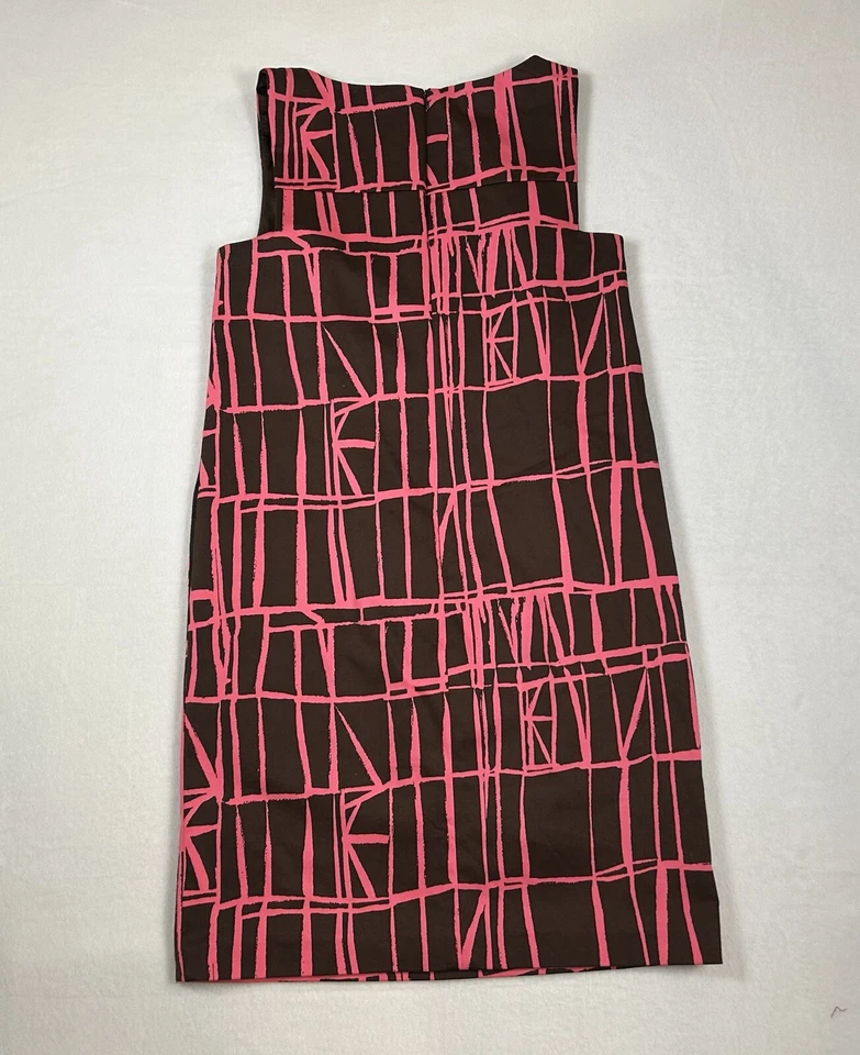 David Meister Shift Dress Size 4 Stretch Cotton Sleeveless Brown Pink Pockets - Image 2 of 4