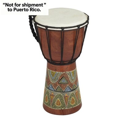 7'' x 12'' Brown Wood Handmade Djembe Drum Sculpture with Rope Accents