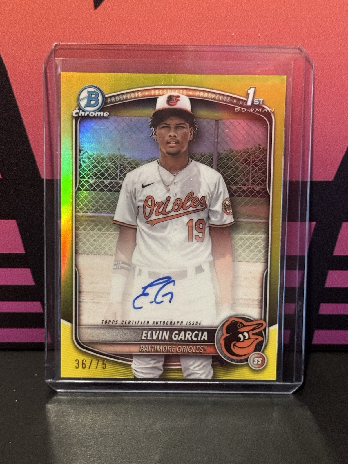 2025 Bowman Chrome Elvin Garcia Yellow Refractor /75 Auto Orioles Bowman 1st