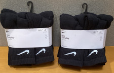 Set of 2 NIKE Everyday Cotton DRI-FIT Crew Socks Unisex 3Y-5Y Women's 4-6 Black