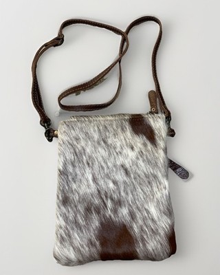 Myra Leather Cowhide Crossbody Bag Boho Western Style 6.5 X 8.5