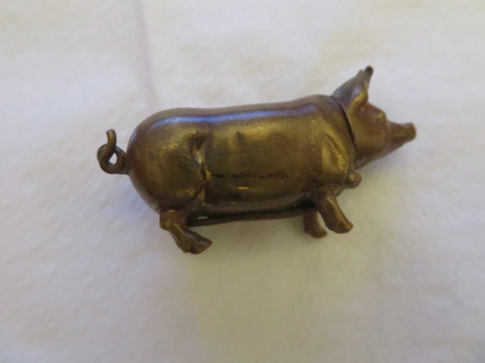 Ancien Pyrogene porte-allumettes forme d'un Cochon en laiton art deco BE - Photo 3/4