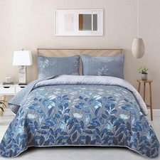 Blue Quilt Set King Size,3 Pieces Navy Blue Floral Bedspread Coverlet Set with 2