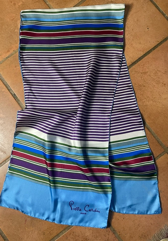 PIERRE CARDIN. CHRISTIAN DIOR. 2  LONG  VINTAGE SILK SCARF- FAB STRIPES - Image 4 of 4