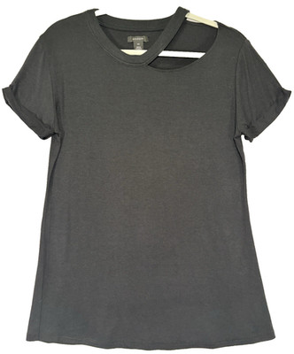 Halogen Women's XS Black  Neck Cut Out T-shirt Short Sleeve Cuff