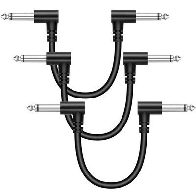 3 Pack 3 Inch Black Guitar Pedal Patch Cable Effect Cord, 1/4'' TS Right Angle