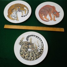 3 Wedgwood Earthlife Plates, Leopard, Golden Cat, Jaguar, Rain Forest Series