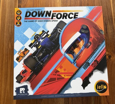 Downforce, ungespielt, englisch, Karten sind gesleeved