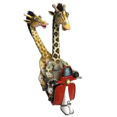 Carlos & Albert Giraffes in Love on Vespa Sculpture Hand-Painted Signed Original