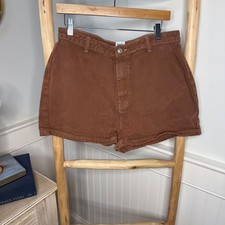 Princess Polly Brown High Waisted Denim Shorts US 10 Chocolate Contrast Stitch