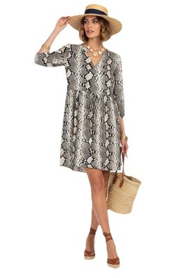 Maeve Anthropologie Women's Sz S Juno Tan Python Snake Print Dress 3/4 Sleeve
