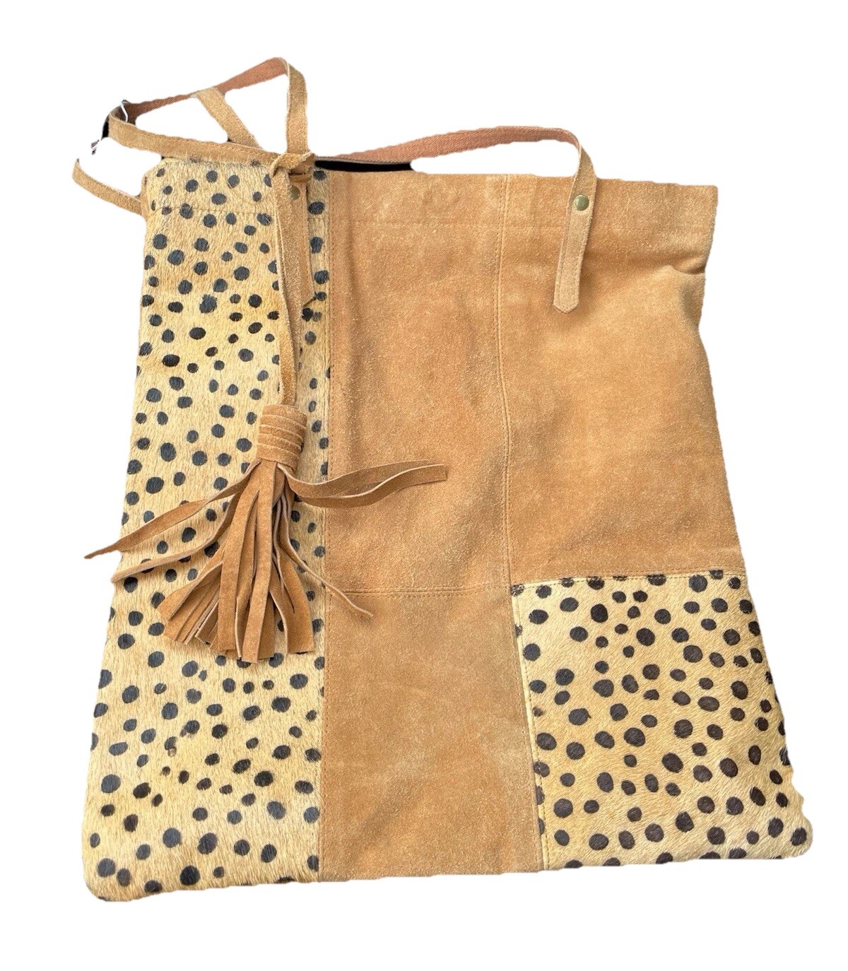 Suede Patchwork Purse Leopard Print Leather Fur T… - image 1