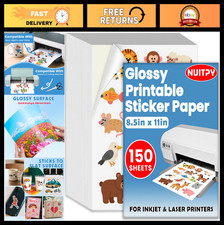 150 Sheets Glossy Sticker Paper 8.5"x11" for Inkjet  Laser Printers, Quick-Dry,