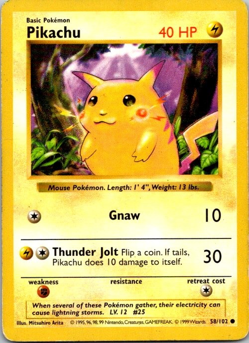 Pikachu (Red Cheeks) Common Base Set (Shadowless) 058/102 MP