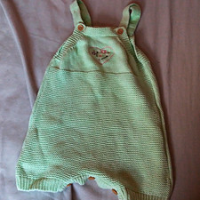 Nutmeg Baby Knitted Romper, 100% Cotton, Sleeveless Button, Green 3-6M