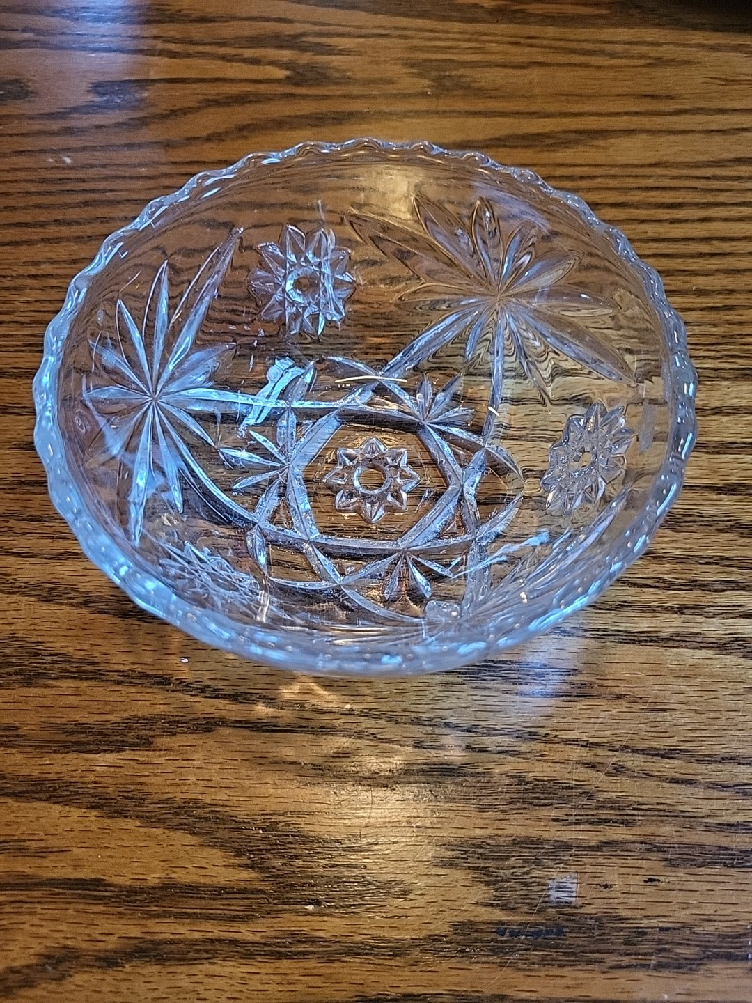 Small Anchor Hocking Crystal Bowl Scalloped Edges Pressed Glass  5