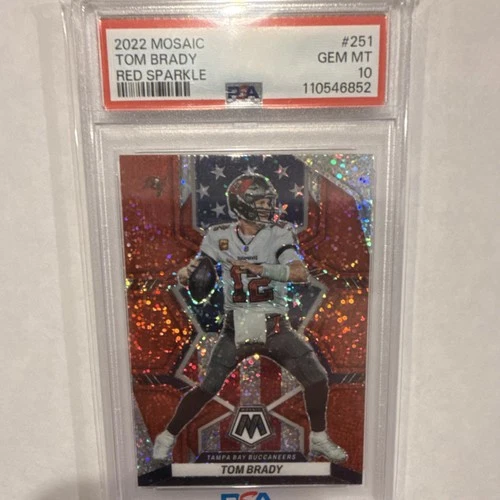 2022 Panini Mosaic Tom Brady #251 Red Sparkle Prizm PSA 10 Buccaneers