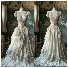 Historic Medieval Evening Dress Vintage Ball Lace Satin Applique Corset Lace-up