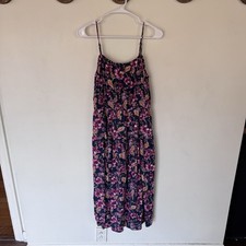 Old Navy Navy Blue And Purple Floral Linen Blend Midi Dress Size Medium