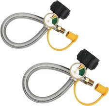 15 Inch RV Propane Hose with Gauge, 2 Pack lp Gas 15inch 