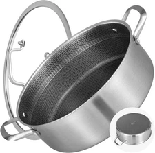 LOLYKITCH 7 QT Tri-Ply Stainless Steel Non Stick Sauté Pan 7 Quarts, Silver 