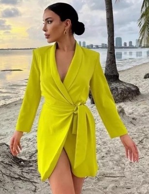 lime green dress zara WOMAN SS22 PAREO WRAP FRONT MINI Sz S 2829/483 NWT 169 cmV BNWT ZARA Size Lime Green