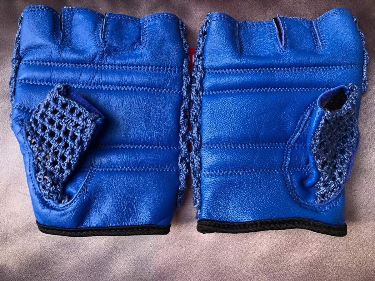 New Leather Cycling Gloves Crochet Men or Women Sports Fitness Blue Colour