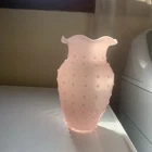 Vtg 60s FENTON PINK  Cased White Glass HOBNAIL  Ruffled Petal VASE   7” - Minty