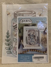 Adornit FLOWER GARDEN BEE HAPPY JAR Printed Fabric Embroidery Kit - NEW