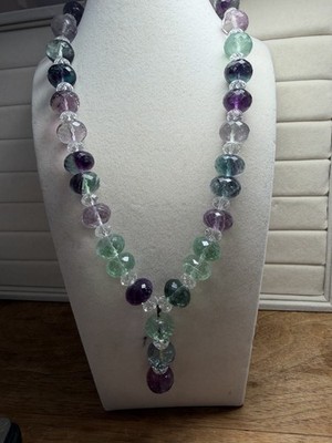 Fluorit Halskette facettiert bunt Edelstein Perlen Statement Sterling