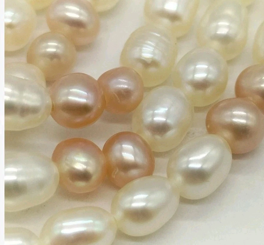 Pulsera de plata 925 multihilo de 3-3,3 mm con perlas de agua dulce rosa marfil Foto 4 de 4