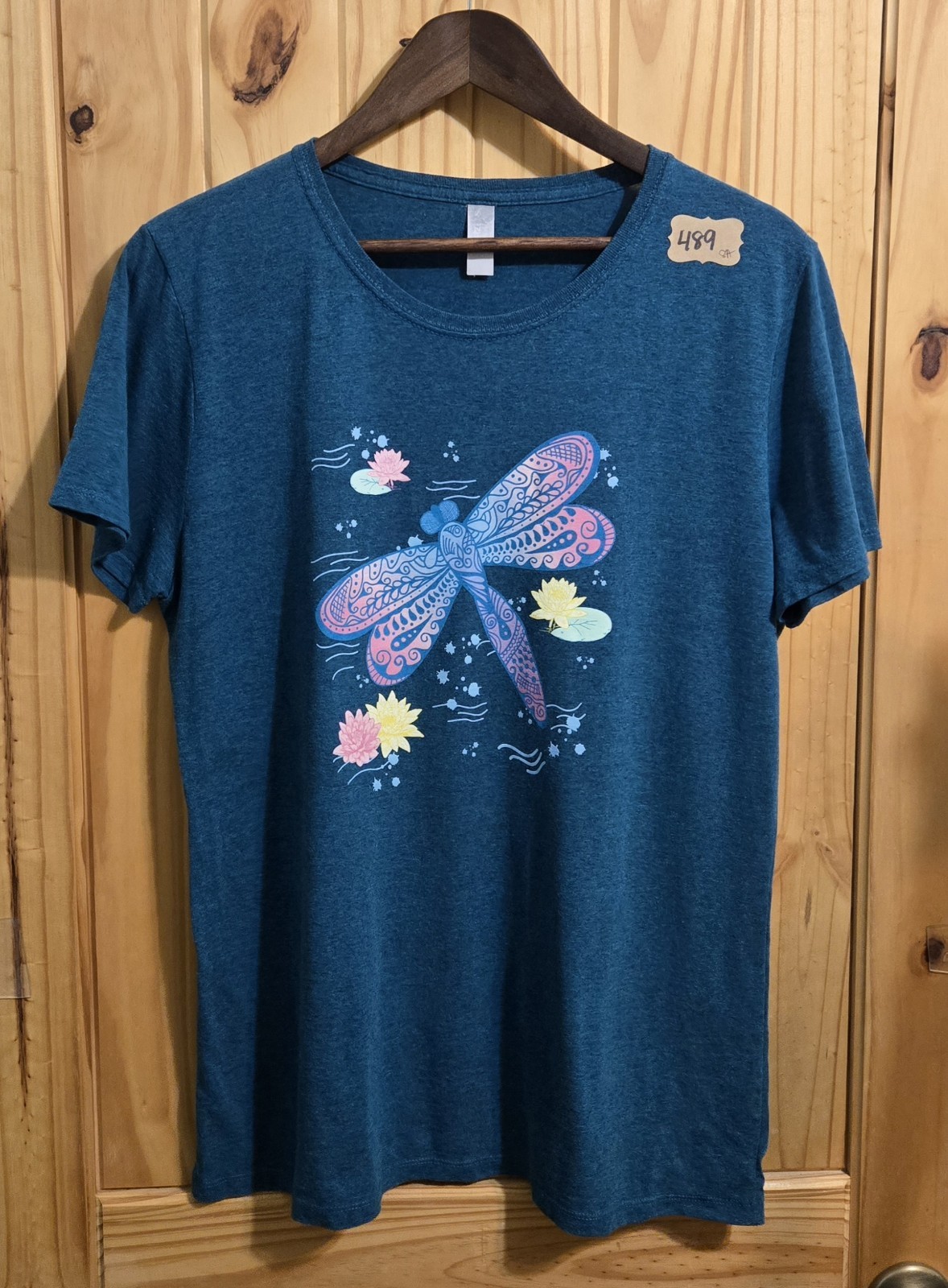 Womens Dragonfly T Shirt Size XL Dark Teal Blue Short Sleeve Crew Neck