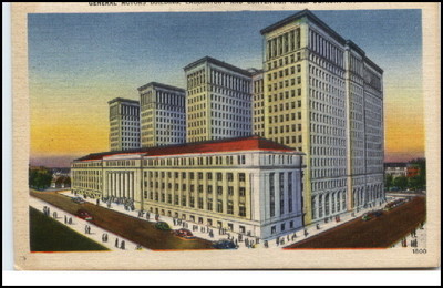 Detroit Michigan USA postcard 1951 Convention Hall General Motors Building