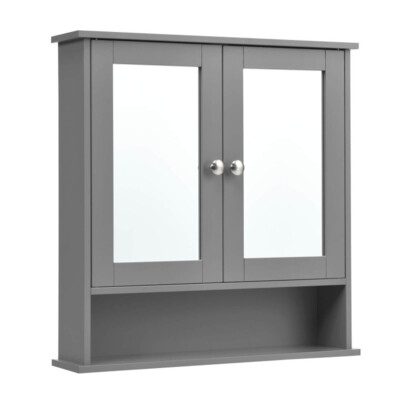 Gray Bathroom Cabinet with Mirror