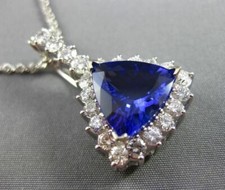 MASSIVE 7.05CT DIAMOND & AAA TANZANITE 14KT WHITE GOLD TRILLION FLOATING PENDANT