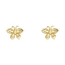 14K Yellow Gold Butterfly Post Push Back Earrings Womens Girls