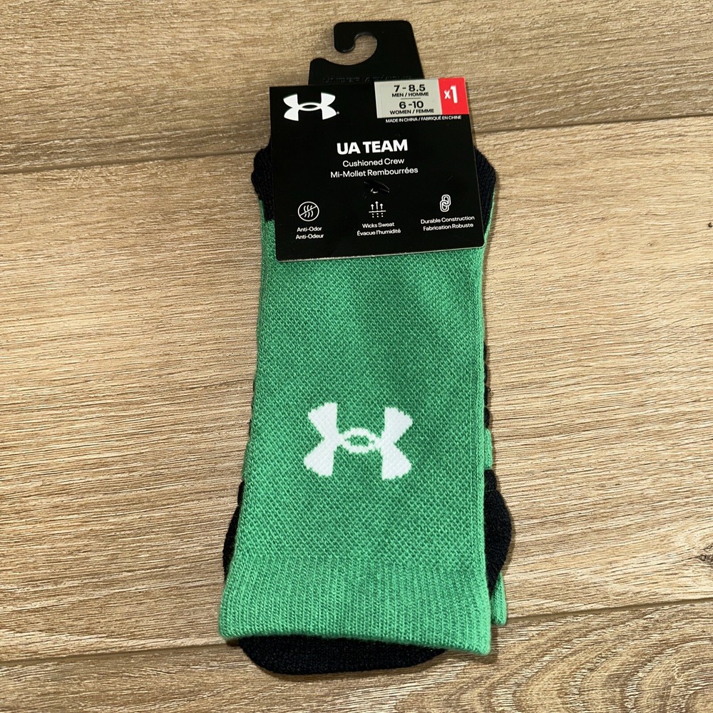 Under Armour Green Black UA Team Cushioned Crew Athletic Socks Unisex 1 Pair