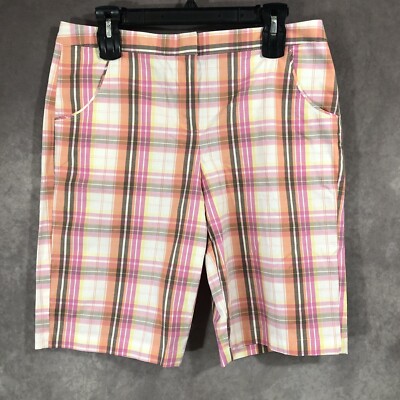 IZOD Perform X Chino Golf Shorts Womens Pink Plaid Preppy Stretch 11
