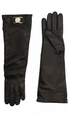 NEW VERSACE COLLECTION BLACK LONG LEATHER GLOVES SIZE 8