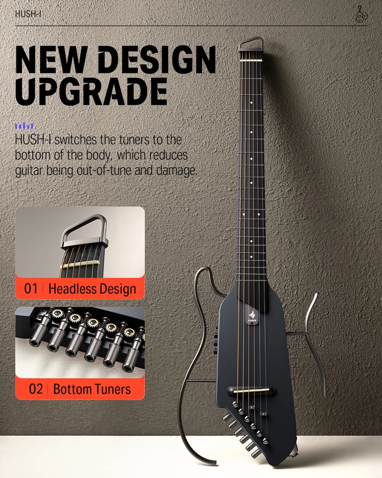 DONNER HUSH™ I Travel Acoustic Electric Portable Guitar Quiet Practice +Earphone - Image 4 of 4