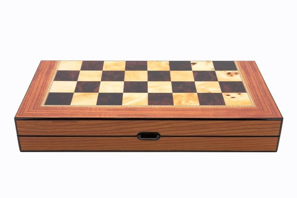 Dal Rossi Folding Walnut Finish Chess Set 16 inch board w/ Timber Pieces