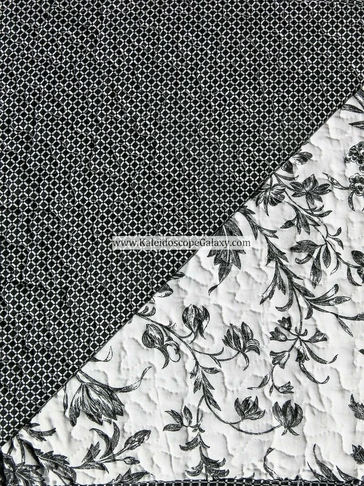 LAURA ASHLEY INODORO FLORAL 3 piezas COLCHA COMPLETA/QUEEN ~ Negro BLANCO Casa de campo Foto 2 de 4