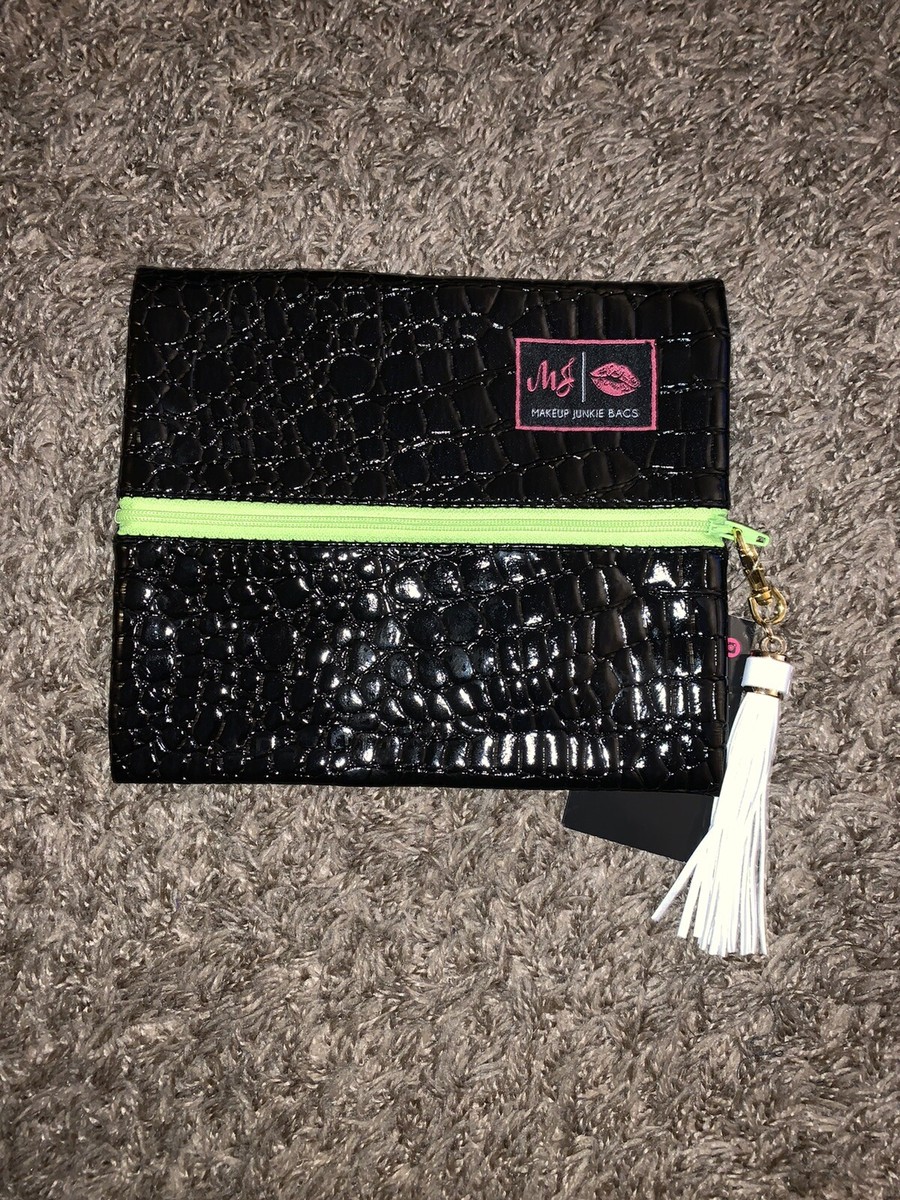 BNWT Small Midnight Gator With Lime Green Zipper Makeup Junkie Bag - Main Image